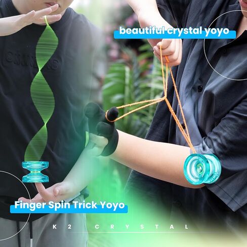 MAGICYOYO K2 Crystal Yoyo احترافية سريعة الاستجابة للأطفال المبتدئين، يويو ثنائي الغرض مع محمل يويو إضافي غير مستجيب للمتقدم + 12 خيط يويو + أداة إزالة + حقيبة تخزين (أخضر) in Kuwait