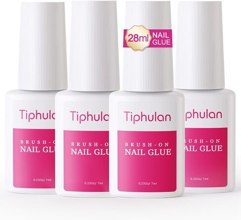 Nail Glue for Nail Tips, Press On Nails, Acrylic Nails - TIPHULAN Super Strong Brush On Nail Glue Professional Salon Quality, Durable & Long-Lasting Nail Bond, 0.23 oz for Each Glue(4PCS) in Kuwait