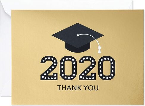 Hallmark 2025 Bulk Graduation Thank You Cards, Black and Gold (40 Count with Envelopes) for Grad Announcements, Invitations, Thanks in Kuwait