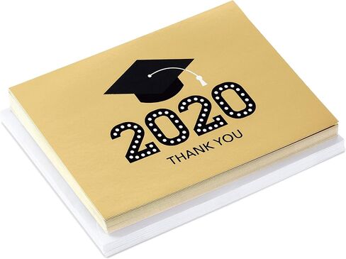 Hallmark 2025 Bulk Graduation Thank You Cards, Black and Gold (40 Count with Envelopes) for Grad Announcements, Invitations, Thanks in Kuwait