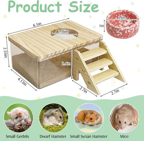 كاثسون الهامستر رمل صندوق حمام مربع شفاف أكريليك صغير سوري هامستر دش حوض استحمام صغير الحاوية الرمل الحفر مع سلم التسلق وملحقات القفص السيراميك للفئران القضيب in Kuwait