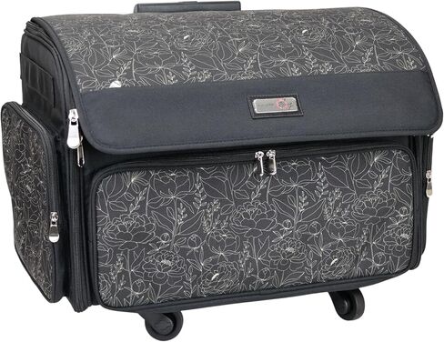 Everything Mary XL Rolling Sewing Machine Case – Grey Floral Craft Bag with 4 Wheels – Portable Organizer in Kuwait