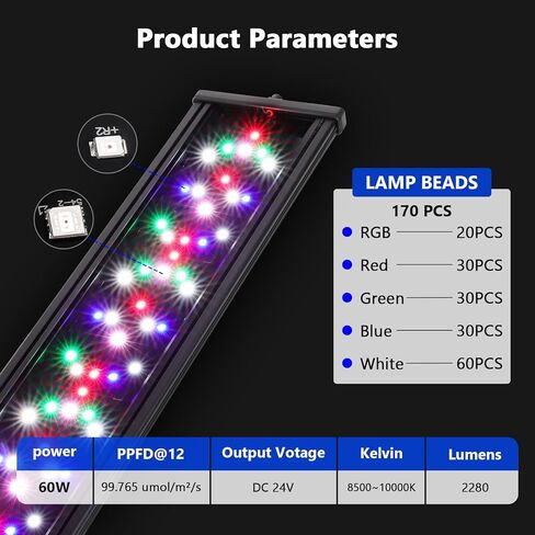 hygger New Mode 24/7 Timer LED Aquarium Light, Auto On Off Full Spectrum Fish Tank Light Fish Colorful/Sun/Nightlight/Wrgb Cycle Mode for Freshwater Plants Tank (for 39in~45in Long Tank) in Kuwait