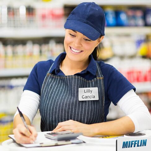 MIFFLIN -USA - علامات الاسم المغناطيسي الأكريليك الممتاز - 10 حزمة ، 3 × 2 ، أبيض - شارات الأسماء القابلة للتخصيص والقابلة لإعادة الاستخدام مع الدعم المغناطيسي النيوديميوم القوي للمدرسة والمكتب والأحداث in Kuwait
