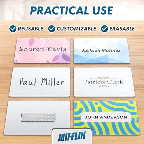MIFFLIN -USA - علامات الاسم المغناطيسي الأكريليك الممتاز - 10 حزمة ، 3 × 2 ، أبيض - شارات الأسماء القابلة للتخصيص والقابلة لإعادة الاستخدام مع الدعم المغناطيسي النيوديميوم القوي للمدرسة والمكتب والأحداث in Kuwait