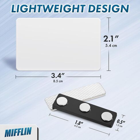 MIFFLIN -USA - علامات الاسم المغناطيسي الأكريليك الممتاز - 10 حزمة ، 3 × 2 ، أبيض - شارات الأسماء القابلة للتخصيص والقابلة لإعادة الاستخدام مع الدعم المغناطيسي النيوديميوم القوي للمدرسة والمكتب والأحداث in Kuwait