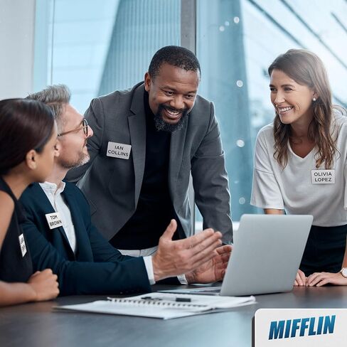 MIFFLIN -USA - علامات الاسم المغناطيسي الأكريليك الممتاز - 10 حزمة ، 3 × 2 ، أبيض - شارات الأسماء القابلة للتخصيص والقابلة لإعادة الاستخدام مع الدعم المغناطيسي النيوديميوم القوي للمدرسة والمكتب والأحداث in Kuwait