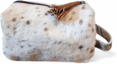 Genuine Cowhide Handcrafted Cosmetic Pouch Highlands Cowhide Makeup Bag Toasted Marshmallow in Saudi Arabia