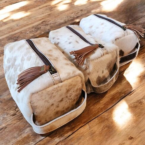 Genuine Cowhide Handcrafted Cosmetic Pouch Highlands Cowhide Makeup Bag Toasted Marshmallow in Saudi Arabia