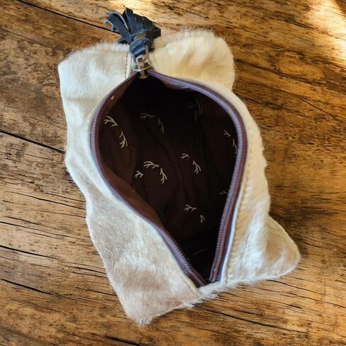 Genuine Cowhide Handcrafted Cosmetic Pouch Highlands Cowhide Makeup Bag Toasted Marshmallow in Saudi Arabia