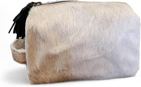 Genuine Cowhide Handcrafted Cosmetic Pouch Highlands Cowhide Makeup Bag Toasted Marshmallow in Saudi Arabia