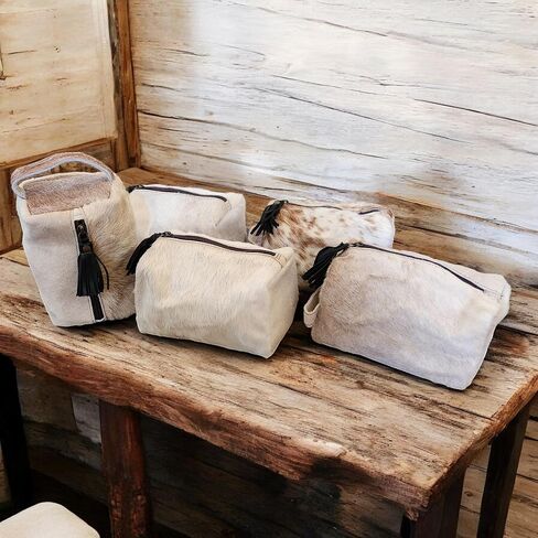 Genuine Cowhide Handcrafted Cosmetic Pouch Highlands Cowhide Makeup Bag Toasted Marshmallow in Saudi Arabia