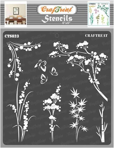 CrafTreat Reusable Flower Stencils for Painting on Wood, Canvas, Paper, Fabric, Floor, Wall and Tile - Anemone Background - 6x6 Inches - DIY Art and Craft Stencils for Painting Flowers in Saudi Arabia