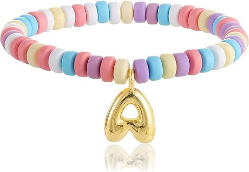 Colorful Beaded Initial Bracelets for Women Trendy, Cute Stretch Gold Letter Charm Bracelets, Personalized Jewelry Gift in Kuwait