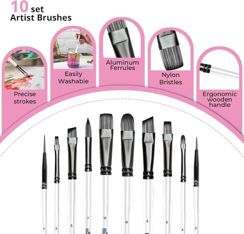 Bluebird 10 PCS Professional Artist Paint Brush مجموعة للوحات الأكريليك - فرش الطلاء الأكريلي in Kuwait