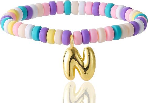 Colorful Beaded Initial Bracelets for Women Trendy, Cute Stretch Gold Letter Charm Bracelets, Personalized Jewelry Gift in Kuwait
