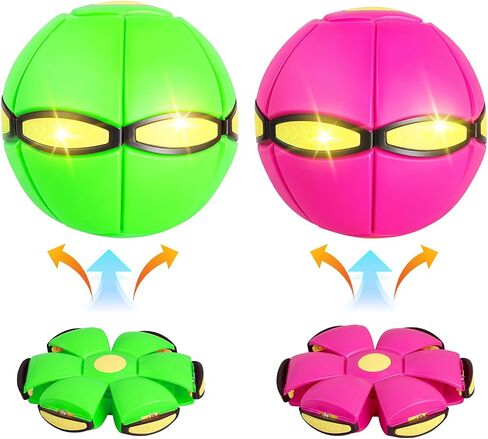 2 Pack Doggy Disc Ball with 6 Lights, Dog Flying Disc Toy Outdoor Gmaes, Flying Saucer Ball Dog Toy, Interactive Herding Decompression Kids Toys (Green/Pink) in Saudi Arabia