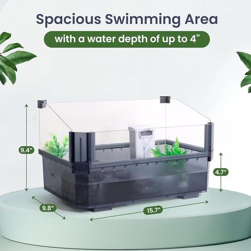 Small Turtle Tank Kit for Aquatic Turtles – Complete Starter Habitat with Filter, UVB Lamp, Basking Platform, Plants – Turtle Aquarium Kit (Black) in Kuwait