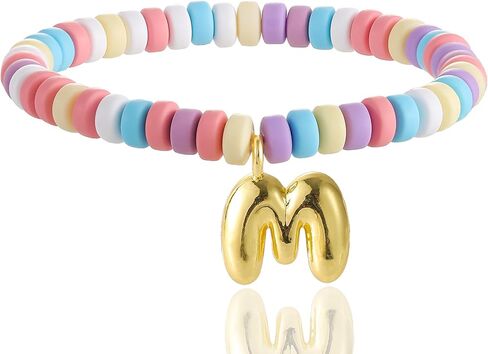 Colorful Beaded Initial Bracelets for Women Trendy, Cute Stretch Gold Letter Charm Bracelets, Personalized Jewelry Gift in Kuwait