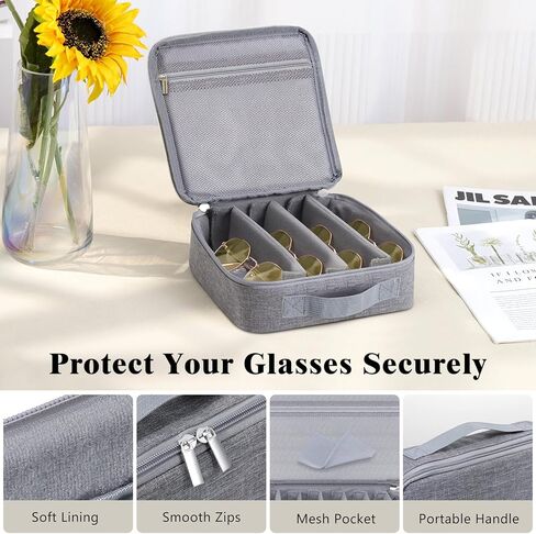 MoKo Sunglasses Organizer Case, Travel Glasses Case with for Multiple Pairs, Adjustable Eyeglasses Storage Box, Sunglasses Holder for Women Men Gray in Saudi Arabia