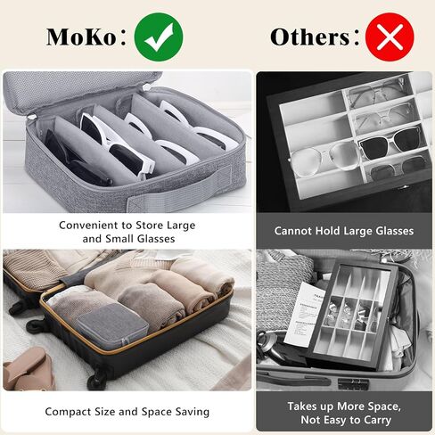 MoKo Sunglasses Organizer Case, Travel Glasses Case with for Multiple Pairs, Adjustable Eyeglasses Storage Box, Sunglasses Holder for Women Men Gray in Saudi Arabia