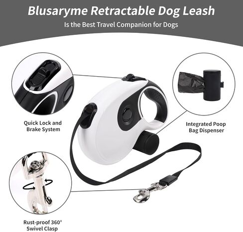 Retractable Dog Leash with Anti-Slip Soft Grip 16 ft Heavy Duty Reflective Nylon Tape Lead for Pets up to 88lbs Long Dog Leash with Anti-Twist Protection One-Handed Quick-Lock Braking System (Black) in Saudi Arabia