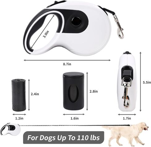Retractable Dog Leash with Anti-Slip Soft Grip 16 ft Heavy Duty Reflective Nylon Tape Lead for Pets up to 88lbs Long Dog Leash with Anti-Twist Protection One-Handed Quick-Lock Braking System (Black) in Saudi Arabia