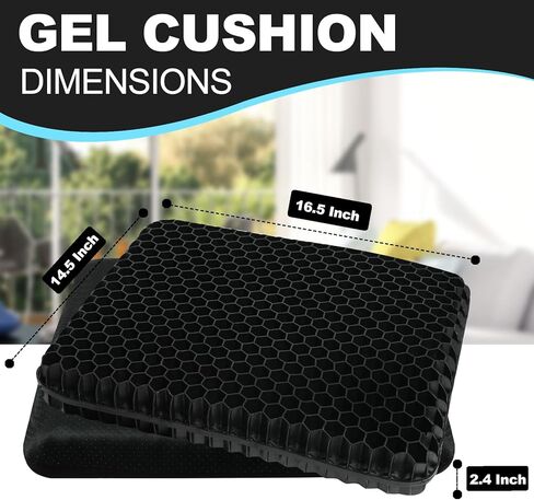 Gel Seat Cushion for Long Sitting, (2.4 Inch Extra Thick) Soft＆Breathable Gel Cushions for Pressure Relief, Gel Chair Cushion for Hip Pain, Gel Cushion for Wheelchair with No Pressure Points in Saudi Arabia
