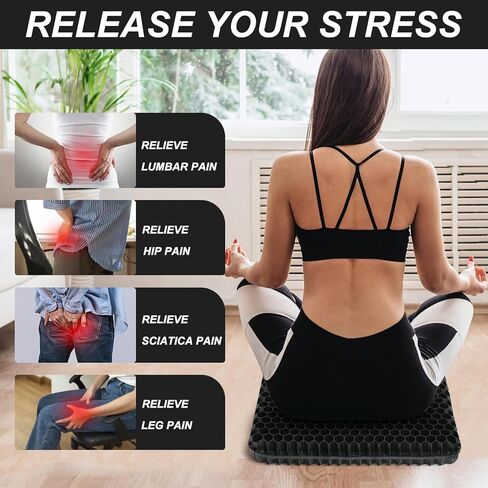 Gel Seat Cushion for Long Sitting, (2.4 Inch Extra Thick) Soft＆Breathable Gel Cushions for Pressure Relief, Gel Chair Cushion for Hip Pain, Gel Cushion for Wheelchair with No Pressure Points in Saudi Arabia