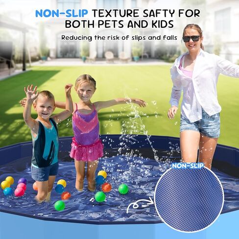 77'' Foldable Dog Pet Bath Pool, Heavy Duty Non-Slip Kiddie Pool, Plastic Pet Wading Pool for Puppy Small Medium Large Dogs, Indoor and Outdoor Kids Pet Dog Bathtub in Kuwait