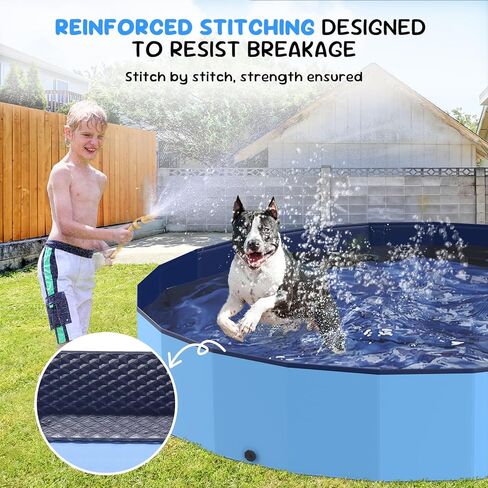 77'' Foldable Dog Pet Bath Pool, Heavy Duty Non-Slip Kiddie Pool, Plastic Pet Wading Pool for Puppy Small Medium Large Dogs, Indoor and Outdoor Kids Pet Dog Bathtub in Kuwait