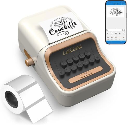 Wireless Mini Retro Label Maker Machine with Tape,Bluetooth Portable Thermal Sticker Printer for Phone,Small Business, Address, Logo, Qr Code, Food,Home, Kitchen,with 50×30mm Label(Black) in Saudi Arabia