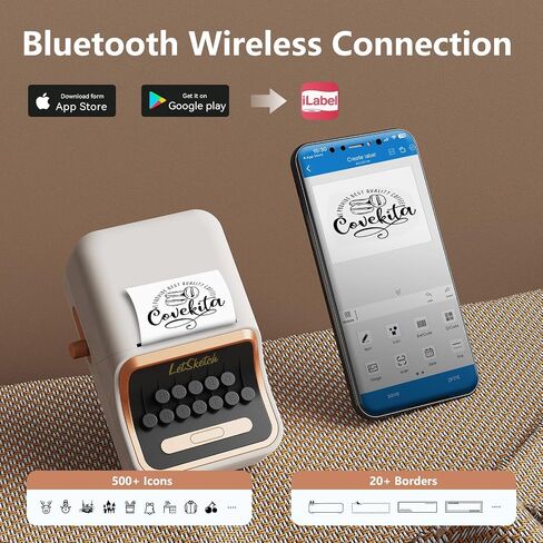 Wireless Mini Retro Label Maker Machine with Tape,Bluetooth Portable Thermal Sticker Printer for Phone,Small Business, Address, Logo, Qr Code, Food,Home, Kitchen,with 50×30mm Label(Black) in Saudi Arabia