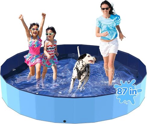 77'' Foldable Dog Pet Bath Pool, Heavy Duty Non-Slip Kiddie Pool, Plastic Pet Wading Pool for Puppy Small Medium Large Dogs, Indoor and Outdoor Kids Pet Dog Bathtub in Kuwait
