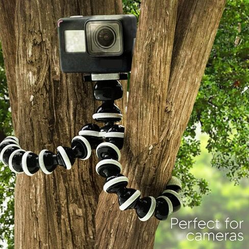 Acuvar Flexible Tripod for iPhone, Android, Camera - Bendable Legs, Adjustable Stand Holder with Mini Wireless Remote for Selfies, Vlogging, Beauty/Makeup, Live Streaming/Recording - Black in Kuwait