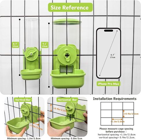 Hanging Automatic Food Water Dispenser, Auto Gravity Pet Feeder Water Bottle Set for Cage, Feeding Station for Puppy Cat Kitten Rabbit Guinea Pigs Chinchilla Hedgehog Ferret (Green) in Saudi Arabia