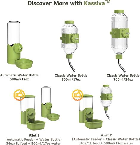 Hanging Automatic Food Water Dispenser, Auto Gravity Pet Feeder Water Bottle Set for Cage, Feeding Station for Puppy Cat Kitten Rabbit Guinea Pigs Chinchilla Hedgehog Ferret (Green) in Saudi Arabia