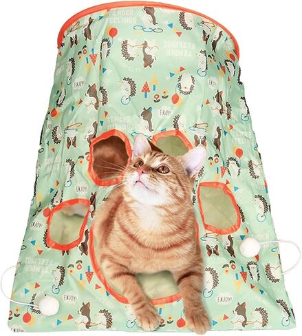 Cat Tunnel Bag for Indoor Cats, Crinkle Bag Toy Cat & Hamsters Play Tunnel Toy, Pet Collapsible Tunnel Crinkle Sack Bag with 1 Little Mouse & Toy Ball Cat Drill Sleeping Bag(Orange) in Saudi Arabia