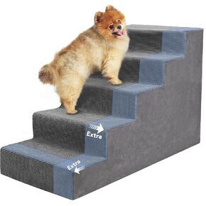 Niubya Dog Stairs for Small Dog and Cats,23"H Non-Slip Bottom Pet Steps for High Beds and Couch,High-Density Foam Pet Stairs Grey,5 Steps