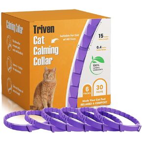 طوق مهدئ للقطط - 6 حزمة فيرومون كات تهدئة Cat Cat القلق الإغاثة والإجهاد - الانفصال القابل للتعديل للقطط الصغيرة والمتوسطة الكبيرة - التأثير الهادئ يستمر 30 يومًا - لافندر