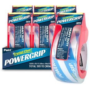 POWERGRIP Heavy Duty Packing Tape, Crystal Clear, 1.88" x 65.6 YD, 6 Rolls with Dispensers, Total 393 YD, Strong Adhesion for Boxes, Packaging, Shipping, and Moving Supplies, XE75