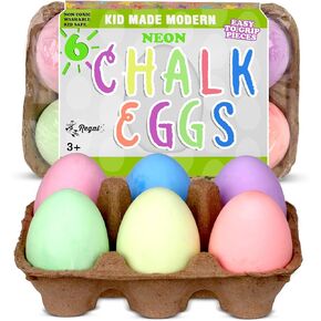 Kid Made Modern Sidewalk Chalk Set for Kids - Washable, Colored Egg Chalk with 3 Layer for Outdoor Play and Chalkboard Art - Ages 3+ (6 Pieces, Multicolor)
