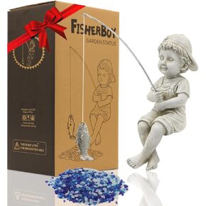 Goodeco Fisherboy تمثال تمثال ديكور حديقة - 11 "رجل صيد صغير ل Koi Pond أو الشلالات ، تمثال بجانب المسبح مع توهج في الحصى الداكنة ، هدايا رائعة للأم أو النساء أو أيام الميلاد ، أفكار الهدايا