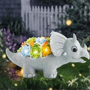 Garden Decor Solar Dinosaur Statues with Succulent and LED Lights for Outside, Outdoor Lawn Decorations Statue for Patio,Balcony,Yard,Unique Housewarming & Birthday Gifts for Women Mom Grandma