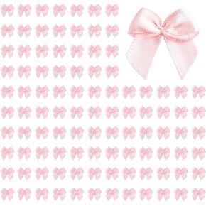 100 PCS Mini Pink Dows ، 1 بوصة من أقواس الشريط الساتان للحرف اليدوية ، والخياطة DIY ، وحفل الزفاف ، وزينة الحفلات ، ولف الهدايا ، وملحقات الشعر والإرشاد