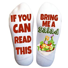 Women's Fun Food & Drink Crew Socks, Flying Salad Crew Socks, Men's Novelty Crew Socks for Adult Humor, Funny Saying Crazy Socks, Socks with Funny Sayings - Novelty Gifts for Men, Women, Teens
