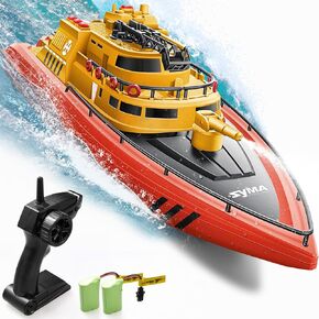 SYMA Remote Control Boat, Big RC Firefighter Boat for Adults and Kids 8-12 with 40 Mins Run Time (2 Batteries), 15 km/h High Speed and Low Battery Warning, Pool Water Toys for Boys Girls