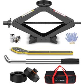 طقم جاك السيارة، جاك مقص للسيارة 2 طن (4409 رطل) طقم تغيير الإطارات طقم طوارئ السيارة العالمي مع مفتاح ربط الإطارات الاحتياطية مجموعة أدوات جاك للسيارات السيارات SUV MPV in Kuwait