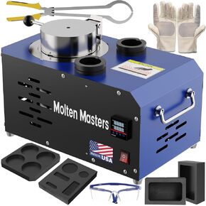 Masters 3KG Franace Electric Meleting Furnace ، 1600W 2102 ℉ الرقم الرقمي لمكافحة Temp Smelting Furnace Kit Kiln مع قوالب الجرافيت وكونتور للمعادن المذابة والفضة والألومنيوم (تحديث أحمر)