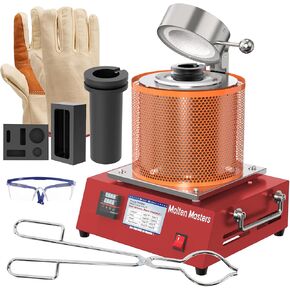 Mmosters 3kg الفرن الانصهار الكهربائي ، 1600W 2102 ℉ الرقم الرقمي Temp Control Gold Smelting Furnace Kit Kiln مع قوالب الجرافيت وبيونات للمعادن المذابة والفضة والألومنيوم (الأزرق الأساسي)